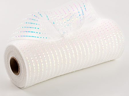 10  Poly Deco Mesh: Wide Foil Iridescent White Hot on Sale