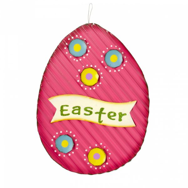 16  Tin Easter Egg Sign: Pink Easter For Cheap