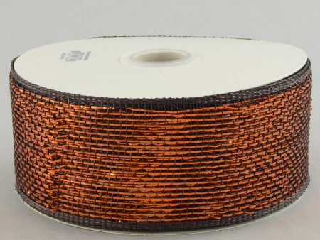 2.5  Poly Deco Mesh Ribbon: Metallic Chocolate Copper For Cheap