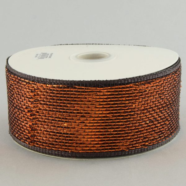 2.5  Poly Deco Mesh Ribbon: Metallic Chocolate Copper For Cheap