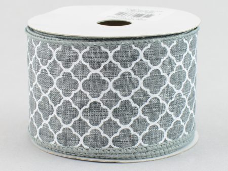 2.5  Quatrefoil Ribbon: Grey & White (10 Yards) For Sale