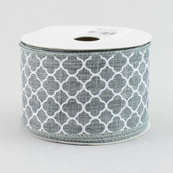 2.5  Quatrefoil Ribbon: Grey & White (10 Yards) For Sale