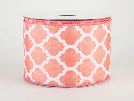 2.5  Satin Quatrefoil Lattice Ribbon: Coral (10 Yards) For Cheap