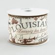 2.5  Ivory Satin Louisiana Cajun Print Ribbon (10 Yards) Online