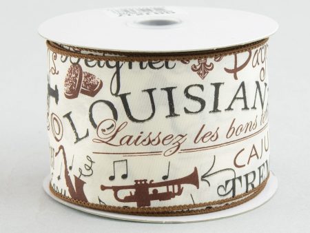 2.5  Ivory Satin Louisiana Cajun Print Ribbon (10 Yards) Online