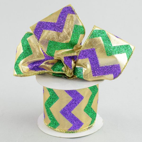 2.5  Mardi Gras Chevron Ribbon (10 Yards) on Sale