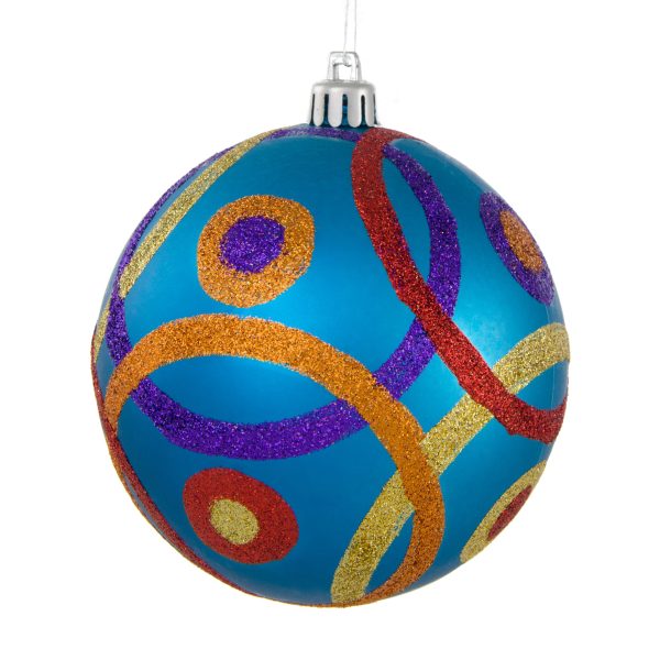 100MM Multicolor Glitter Circles Ball Ornament: Matte Turquoise Supply