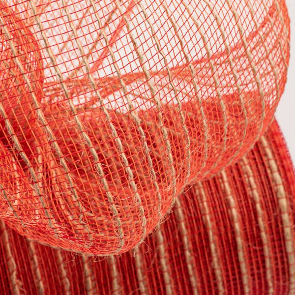 10  Poly Jute Deco Mesh: Orange, Red, & Natural Thin Stripe (10 Yards) Online Hot Sale