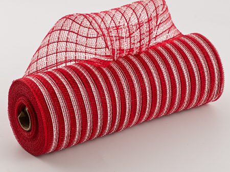 10  Poly Jute Deco Mesh: Red & White Thin Stripe (10 Yards) Cheap