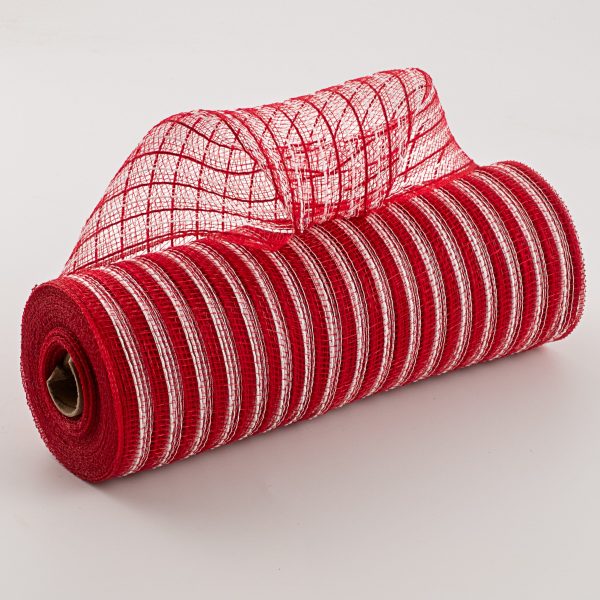 10  Poly Jute Deco Mesh: Red & White Thin Stripe (10 Yards) Cheap