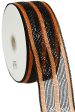 2.5  Poly Deco Mesh Ribbon: Metallic Black Orange Stripe For Cheap