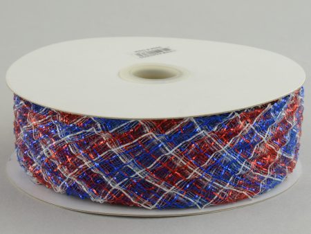 1.5  Deco Flex Mesh Ribbon: Red White Blue Plaid (30 Yards) Cheap