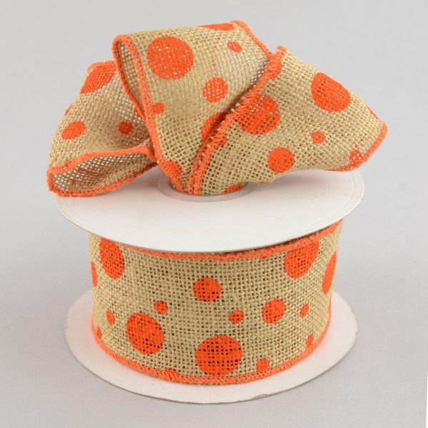 2.5  Burlap Polka Dot Ribbon: Orange (10 Yards) For Cheap