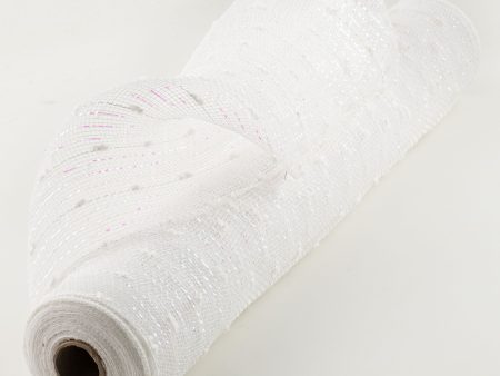 21  Metallic Snowball Deco Mesh: White Iridescent (10 Yards) For Sale