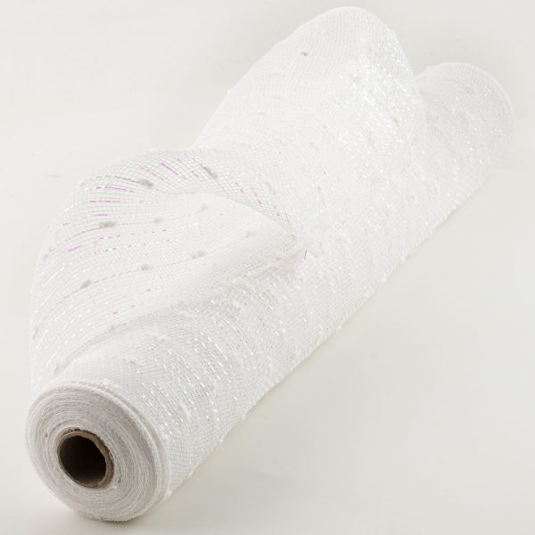 21  Metallic Snowball Deco Mesh: White Iridescent (10 Yards) For Sale