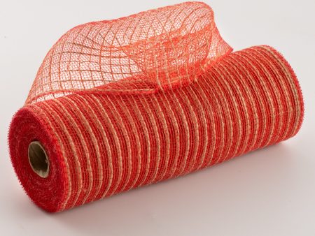 10  Poly Jute Deco Mesh: Orange, Red, & Natural Thin Stripe (10 Yards) Online Hot Sale