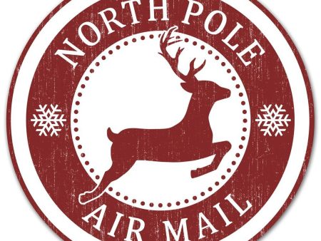 12  Round Metal Sign: North Pole Air Mail Supply