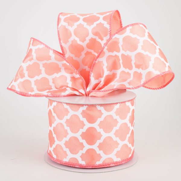 2.5  Satin Quatrefoil Lattice Ribbon: Coral (10 Yards) For Cheap