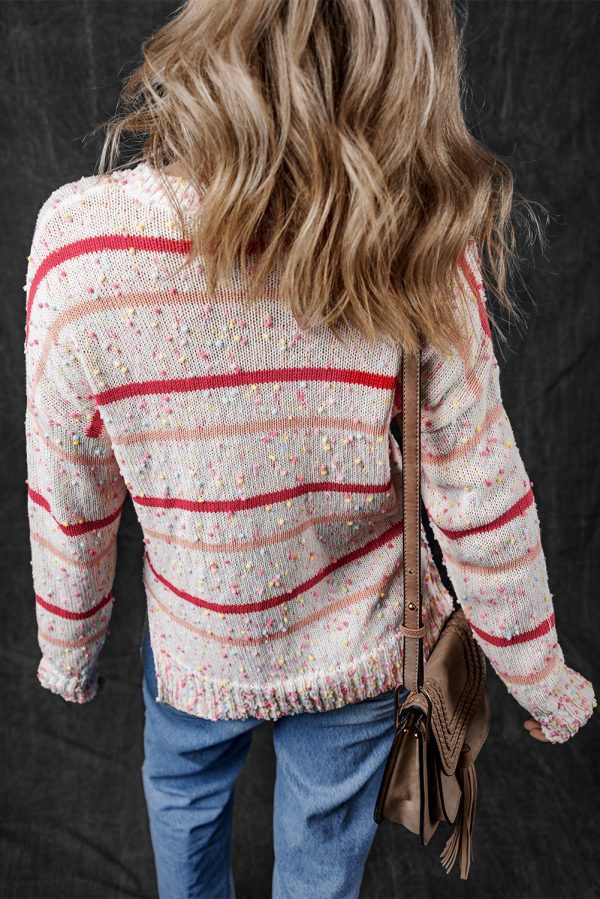 Pink Striped Confetti Knit Sweater For Cheap