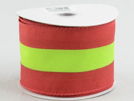 2.5  Bold Stripe Ribbon: Lime Green & Red Discount