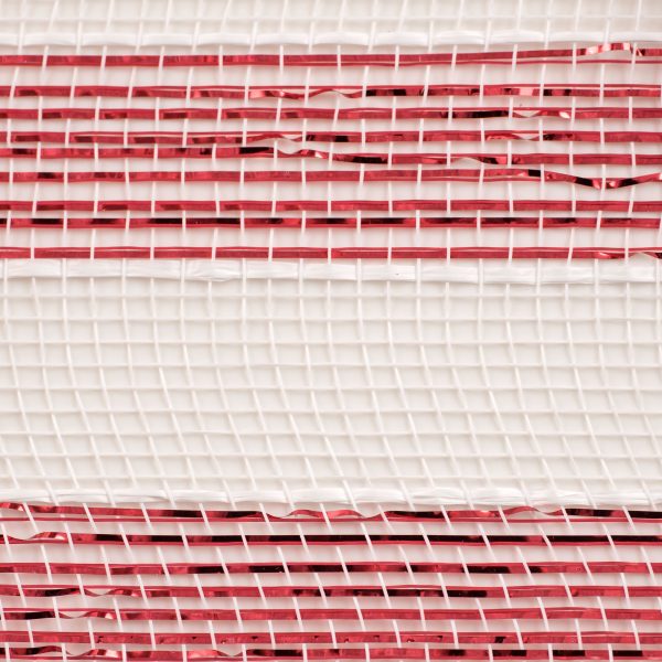 21  Poly Deco Mesh: Red & White Stripe on Sale