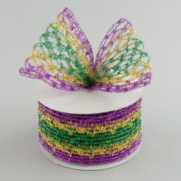 2.5  Purple Gold Green Tinsel Diamond Ribbon (10 Yards) Hot on Sale