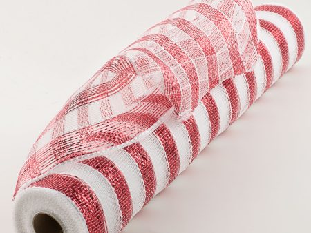 21  Poly Deco Mesh: Red & White Stripe on Sale