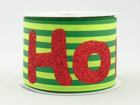 2.5  Emerald & Lime Striped Satin Ribbon: Red Glitter Ho Ho Ho (10 Yards) For Discount