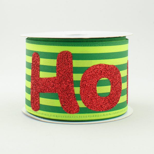 2.5  Emerald & Lime Striped Satin Ribbon: Red Glitter Ho Ho Ho (10 Yards) For Discount