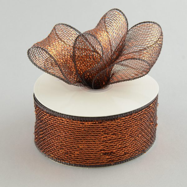 2.5  Poly Deco Mesh Ribbon: Metallic Chocolate Copper For Cheap