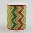 4  Faux Burlap Metallic Holiday Chevron Ribbon: Red, Lime & Green (10 Yards) Sale