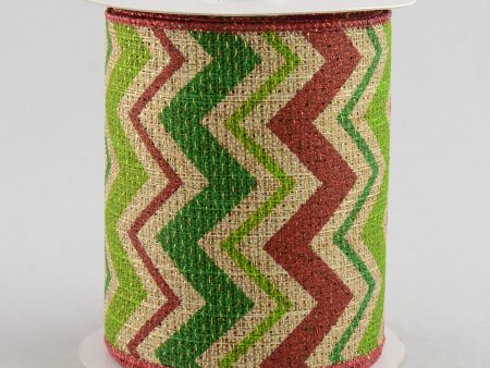 4  Faux Burlap Metallic Holiday Chevron Ribbon: Red, Lime & Green (10 Yards) Sale