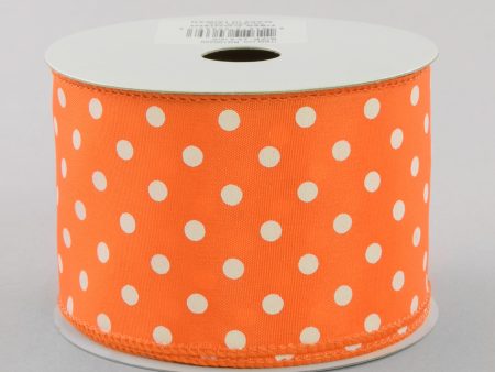 2.5  White Polka Dot Ribbon: Orange (10 Yards) on Sale