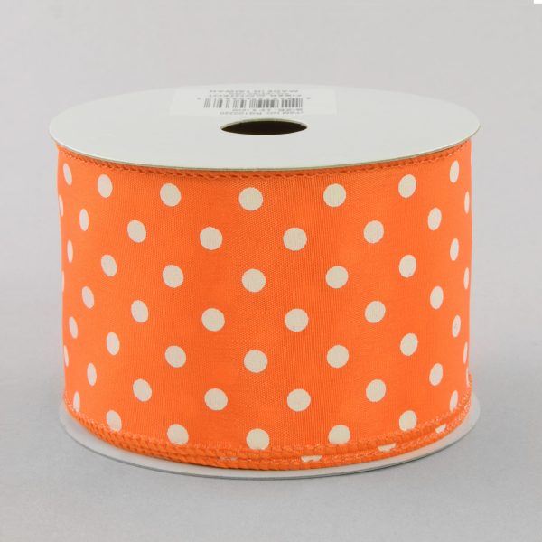 2.5  White Polka Dot Ribbon: Orange (10 Yards) on Sale