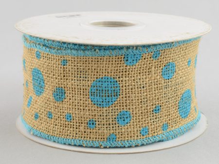 2.5  Burlap Polka Dot Ribbon: Turquoise (10 Yards) For Discount