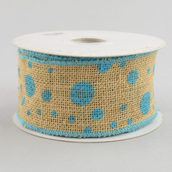 2.5  Burlap Polka Dot Ribbon: Turquoise (10 Yards) For Discount