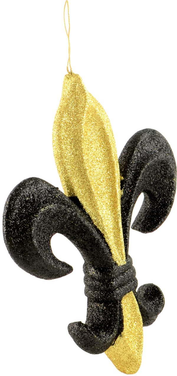 10  Fleur de Lis Ornament: Black & Gold Glitter Discount