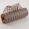 10  Poly Jute Deco Mesh: Natural & Royal Blue Metallic Stripe (10 Yards) Hot on Sale