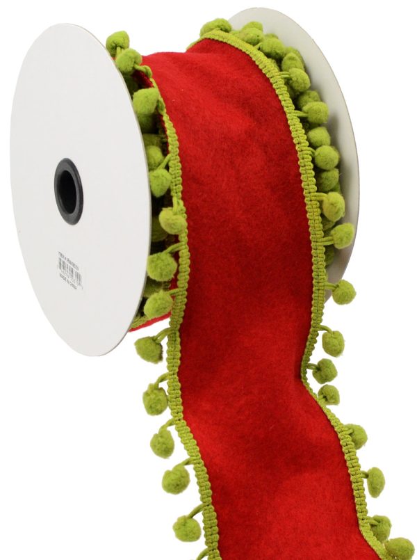 4  Pom Pom Ribbon: Red & Lime (5 Yards) For Discount