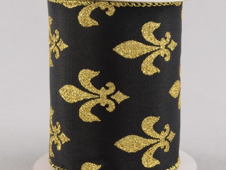 4  Black & Gold Fleur De Lis Ribbon (10 Yards) Hot on Sale