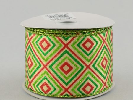 2.5  Glitter Diamond Ribbon: Tan, Red, Lime, Green (10 Yards) Online now