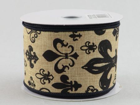 2.5  Canvas Black Fleur de Lis Ribbon (10 Yards) Online Hot Sale