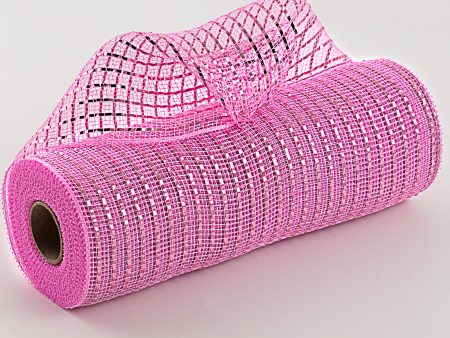 10  Poly Deco Mesh: Wide Foil Metallic Pink Online Sale