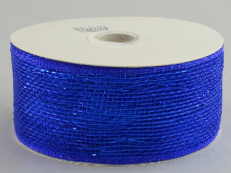 2.5  Poly Deco Mesh Ribbon: Metallic Royal Blue Online Sale