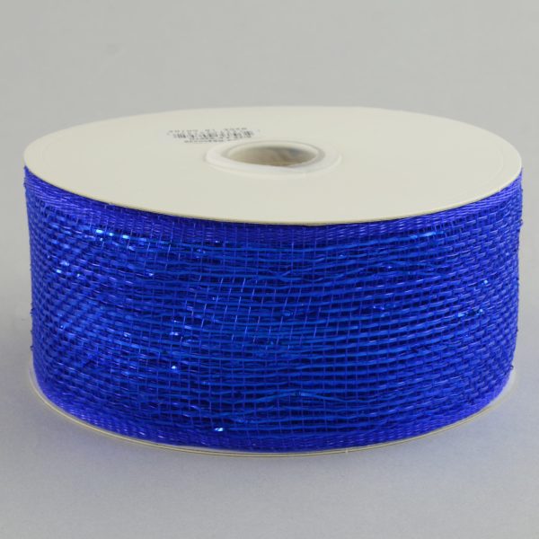 2.5  Poly Deco Mesh Ribbon: Metallic Royal Blue Online Sale