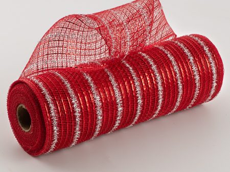 10  Poly Deco Tinsel Mesh: Red & Silver (10 Yards) Fashion