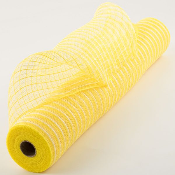 21  Poly Jute Deco Mesh: Yellow & Ivory Thin Stripe (10 Yards) For Cheap