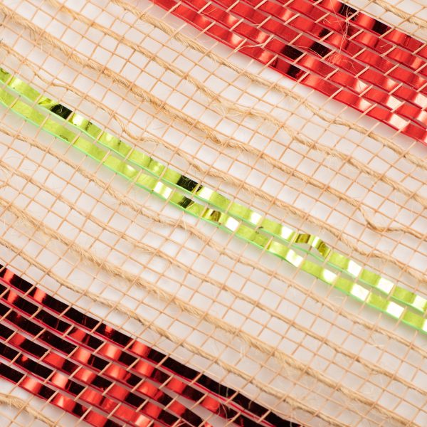 10  Poly Jute Deco Mesh: Natural & Metallic Red Lime Green Pinstripe (10 Yards) Online