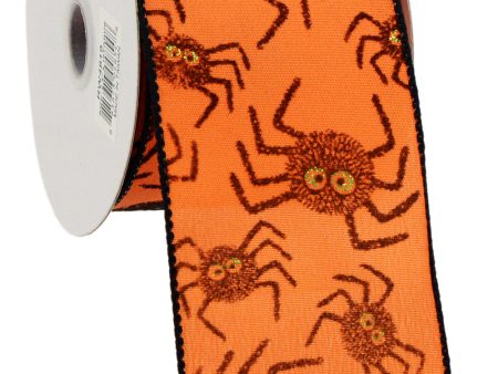 2.5  Orange Flocked Spider Ribbon (10 Yards) For Discount