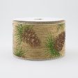 2.5  Natural Canvas Glittered Pinecone Ribbon (10 Yards) Discount